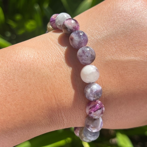 9.5mm stretchable multicolor purple yellow mica bracelet 0291 - Picture 9 of 9